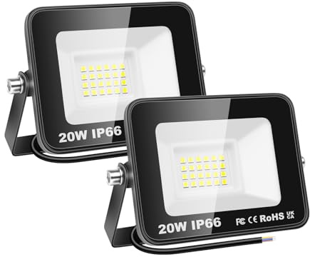 SKYWORLD exteriores de 20W LED Luz de inundación, luz de trabajo de 2000 lm,luz blanca fría, luces de seguridad de 4000 K, IP66 resistente al agua para jardín, patio, césped, estadio, paquete de 2