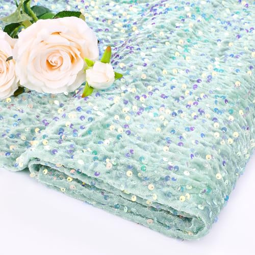 Sequin Fabric by The Yard Sage Green Velvet Fabric 2 Yards Shimmer Sparkle Material Fabric for Sewing Shiny Pillow Cover Hat Soft Velvet Fabric for Fashion Crafts