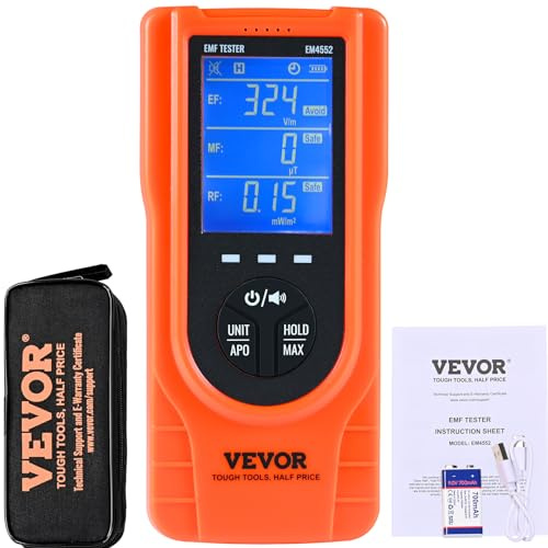 VEVOR 3-in-1 EMF Meter, 5Hz - 3.5GHz, Handheld Rechargeable Electromagnetic Field Radiation Detector, Digital LCD EMF Tester for EF MF RF Home Inspections Outdoor Ghost Hunting Paranormal Equipment
