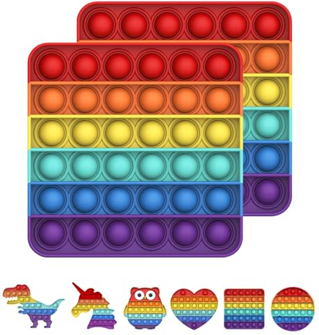 BDwing Pack de 2 Push and Pop Bubble Fidget Toy, Juguete Antiestres Educativo para aliviar el estrés, Necesidades Especiales silenciosas Aula para niños (Square-Rainbow)