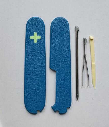 Replacement Covers For Victorinox Scales Plus 91mm Plastic Handles With Toothpick Tweezers And Pen Glowing Cross (Blue)