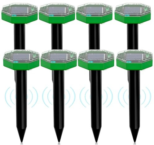 Repulsif Taupe Ultrason Solaire 8 Pièces, Anti Taupe Solaire en Extérieur, Repousse Les Taupes et Autres Rongeurs pour Le Jardin et Les Pelouses