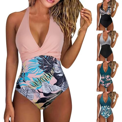 uxxnjfg 2025 Costume Intero Donna Contenitivo Vita Alta Costume Interi Eleganti Push Up Mare Monokini Brasiliana Sexy con Scollo a V Swimwear