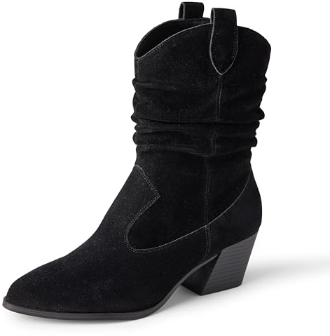 Amazon Essentials Damen Modische Halbhohe Westernstiefel, Schwarz, 41 EU