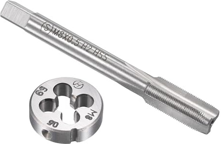 TA-VIGOR M8 x 0.5mm Metric Tap and Die Set, Machine Thread Screw Tap with Round Threading Die, Heavy Duty Tap & Die Kit for DIY, Repair, Cutting External and Internal Thread