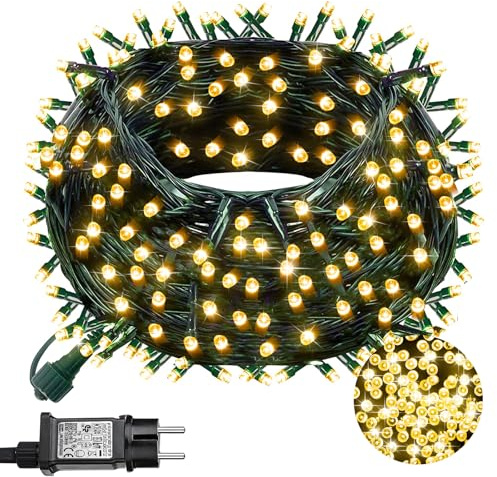 POIFL Luces Navidad, Luces Arbol Navidad, 20 Metros, 200 LED, Con Función De Memoria, 8 Modos De Iluminación, Resistente Al Agua, Adecuado Para Decoración Navideña Interior y Exterior (Blanco Cálido)