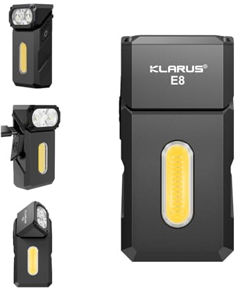 klarus E8 EDC Rechargeable Flashlight, 1000 Lumen Bright Triple-Light System, 180°Swivel Head, All-Metal Compact Design with Magnet & Pocket Clip, IPX6 Waterproof Work Light (Black)