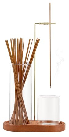 Eldvinur Upside Down Incense Holder Reverse Incense Burner With Removable Glass Ash Catcher Mess Free Wooden Base for Meditation Tea Zen Relaxation Yoga Home Decor Aromatherapy (Brown)