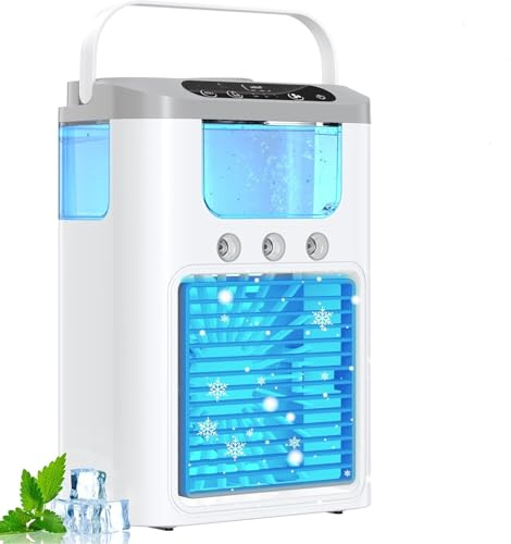 Mobile Klimaanlage, 3-in-1 Mini Klimaanlage & Klimaanlage Mobil für Zimmer, 3 Geschwindigkeiten Tragbares Mobiles Klimagerät mit 7 Farben Licht, Luftkühler für Büro/Camping/Schlafzim