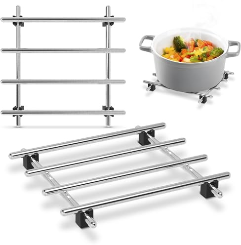 2 Pcs Metal Trivets for Hot Dishes – Stainless Steel Trivet Set | 7 x 7, Heat & Rust-Resistant | Rubber Anti-Slip Feet for Countertops & Holiday Tables | Protects Surfaces from Hot Pots & Pans