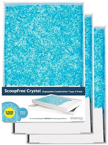PetSafe ScoopFree Crystal Litter Tray Refills, Premium Blue Crystals, 3-Pack, Disposable Tray, Includes Leak Protection & Low Tracking Litter, Absorbs Odors On Contact