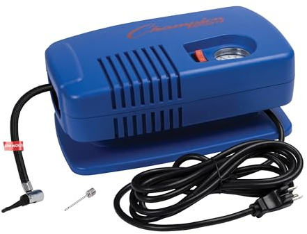 Champion Sports Electric Ball Pump for Basketball, Soccer, Volleyball, with Needle, Gauge, Hose - Quiet, Fast Air Pumps for Balls with up to 125 PSI - Premium Ball Inflator for Gyms, Schools,Blue