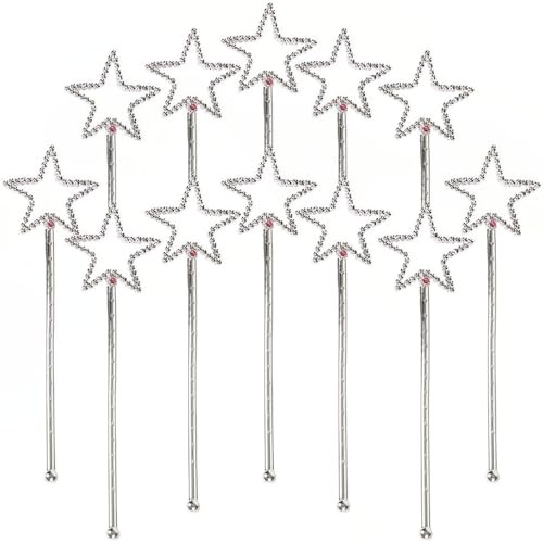 Rhode Island Novelty Silver Star Wand, Pack of 12, 8 Inch Princess and Fairy Magic Wands for Dress Up, Costume Parties and Role Play