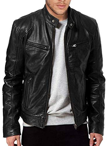 The Leather Factory Men's SWORD Genuine Lambskin Leather Biker Jacket XL Black