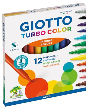 GIOTTO Turbocolor, Rotuladores, Punta Fina, Punta 2.8mm, Colores Surtidos, 12 unidades