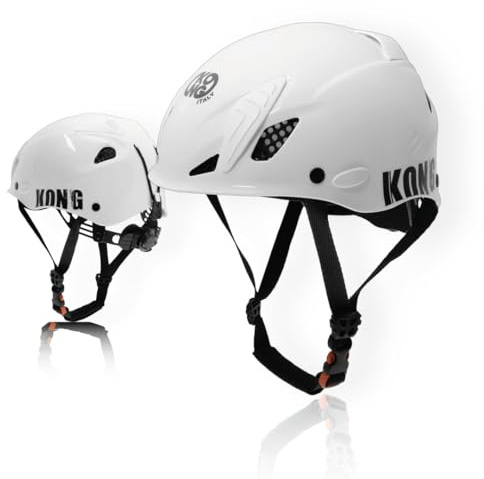 Kong. Mouse Sport. Casco da arrampicata, alpinismo, vie ferrate. Compatibile con cuffie e visiera. Casco di Sicurezza. CE EN 12492. 375g. Taglia Unica. Regolabile 52-64.cm. Made in Italy. Bianco