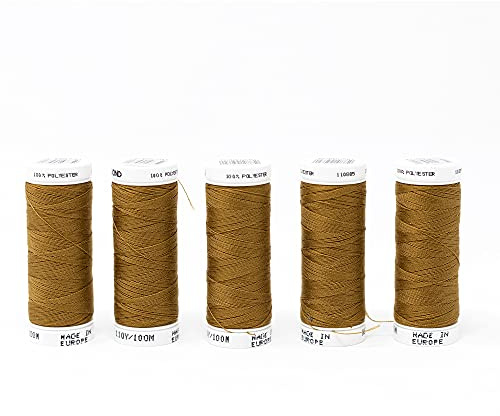 Korbond 500 m de Hilo de poliéster marrón Tostado de 5 x 100 m, para máquinas de Coser a Mano, no se Encoge, Ideal para reparación, sastrería, Acolchado, Manualidades, Reparaciones y Adornos