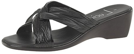 Lucia Ladies Mule Wedge Heel Sandals Casual or Evening Black Matt/Patent Size 4