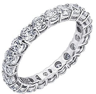 Amazon Essentials Platinum-Plated Sterling Silver All-Around Band Ring set with Round Infinite Elements Cubic Zirconia (2 cttw), Size 9
