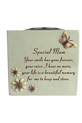 Special Mum - Grave Vase (Rose Bowl) with Butterfly and Flowers David Fischhoff