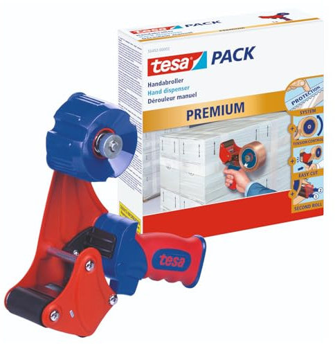 tesa Premium Hand Dispenser - Professional Tape Dispenser for Unwinding Adhesive Packaging Tapes - for Tapes up to 50 mm Wide - Suitable for Industrial Use