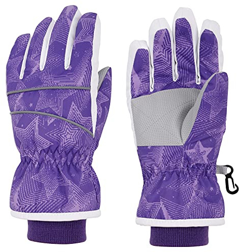 SimpliKids Girl's Waterproof Winter Ski Snowboard Gloves, Purple, S(4-6Y)