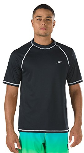 Speedo Men's Uv Swim Shirt Short Sleeve Loose Fit Easy Tee, Speedo Black, Uv Swim Shirt Short Sleeve Loose Fit Easy Tee