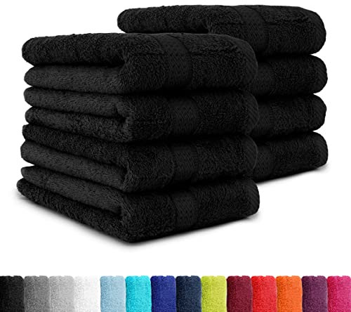 BaSaTex - 8er Pack Handtücher Premium 50x100 cm aus Baumwolle - Frottee Handtuch Set mit Aufhänger - Öko-Tex Made in Green Zertifiziert - Schwarz