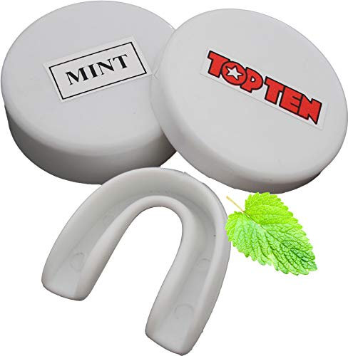 TOP TEN® ZAHNSCHUTZ MINT Farbe TRANSPARENT für SR JR, mit Hygiene BOX Dose, CE, Sport Mundschutz, Zahnschützer, Mundschützer, Erwachsene Senioren Jugendliche Junioren ab ca. 13 Jahre, Boxen Kampfsport Hockey Handball selbstformbar TOPTEN mit Geschmack Pfefferminz Minz transparent, weiß, klar, durchsichtig, farblos,