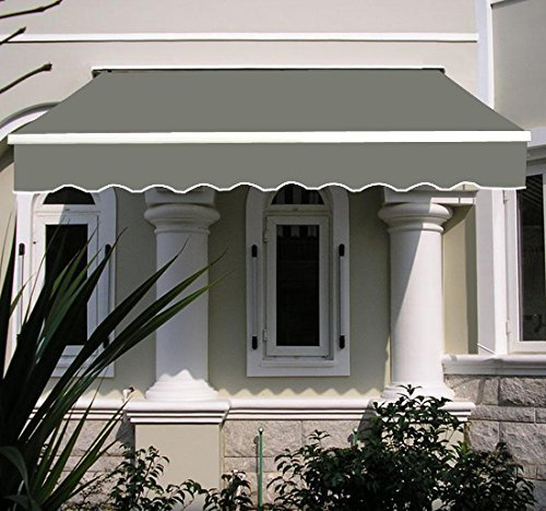 Green Bay 4 x 3m DIY Patio Retractable Manual Awning Garden Sun Shade Canopy Gazebo Grey with Fittings and Crank Handle