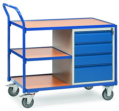 Fetra Transportgeräte bbob634 Werkbank mit 2 Einlegeböden und 4 Schubladen Rollen, 125 mm Durchmesser, 1000 mm x 600 mm Plattform