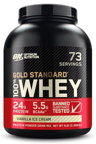Optimum Nutrition 100 Percent Vanilla Ice Cream Whey Gold Standard Supplements, 5 lbs, 2.27 Kg