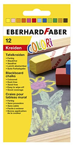 Eberhard Faber 526000 - Colori Wandtafelkreiden in 12 Farben, im Kartonetui, leicht abwischbar, staubfrei, für Schule und Freizeit