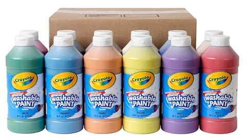 Crayola Washable Paint (12ct), Bulk Paint Set for Kids' Art Projects, 16 Oz, Nontoxic Craft Supplies, Teacher Classroom Must Haves, Ages 3, 4, 5