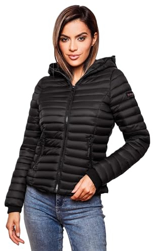Navahoo Damen Übergangs Stepp Jacke mit Kapuze B348 [B348-Kimuk-Schwarz-Gr.S]