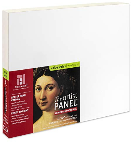 Ampersand Art Supply Wood Gesso Art Painting Panel: Canvas Texture, 1-1/2 Cradled Profile, 11x14
