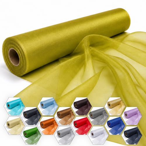 Trimming Shop Olive Green Snow Sheer Organza Roll 25m x 29cm Glitter Sashes