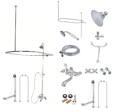 Kingston Brass CCK1181AX Vintage Clawfoot Tub Faucet Package with Shower Enclosure, Polished Chrome