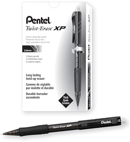 Pentel QE419A Twist-Erase Express Mechanical Pencil .9mm Black, Box of 1 Dozen