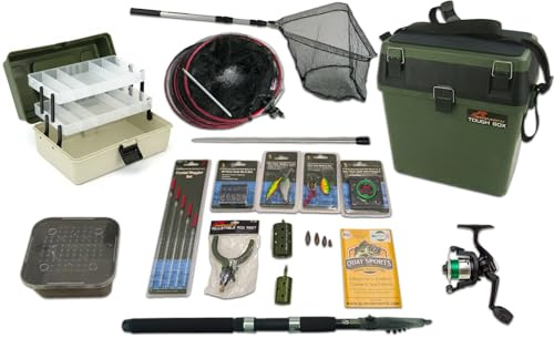 Roddarch Complete Beginner Fishing Kit: 8 ft Telescopic Carbon Rod, HP200XR Reel, Seat Box & Full Tackle Set