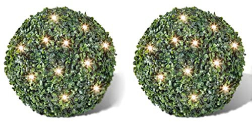 Buchsbaum Kugel Buchskugel Ø 35 cm Kunstbaum Buchsbaumkugel + 2 x Solar LED-Lichterkette