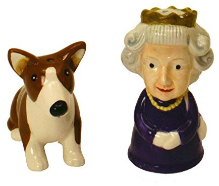 Britannico Queen e Corgi Sale e Pepe in set da pezzi – Queen e cane Saliera Sale e Pepe Spargispezie Queen Elisabeth Pepe
