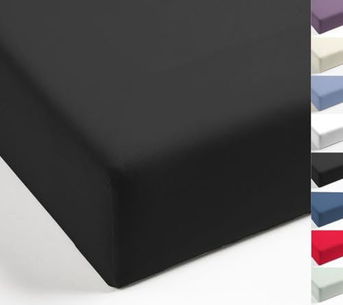 MISTRAL HOME Spannbettlaken Perkal Uni Bettlaken Laken Ägyptische Baumwolle 90x190-100x200 / 140-160x200 / 180-200x200 cm, Farbe:Raven Grey, Größe:180x200cm