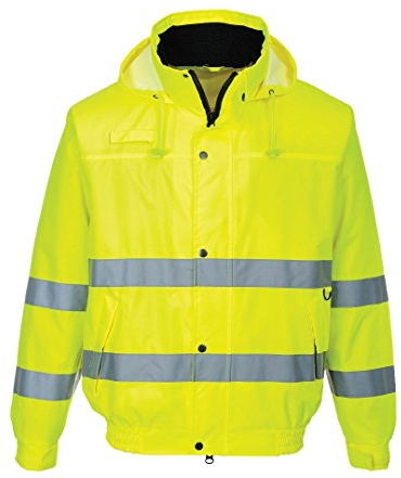Portwest S161Y Blouson Lite Col Polaire Contrasté Coutures Double Piqûre | Jaune, L, UPF 40+, Ouvertures D'accès Latérales, Bande Réfléchissante, Imperméable à L'eau, Capuche Enroulable, 4 Poches