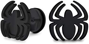 Bling Jewelry Boucles D'Oreilles En Acier Chirurgical 16G Ton Argent Araignée Veuve Noire Insecte Faux Tricheur Illusion Plug Stud Piercing Pour Hommes Pour Femmes