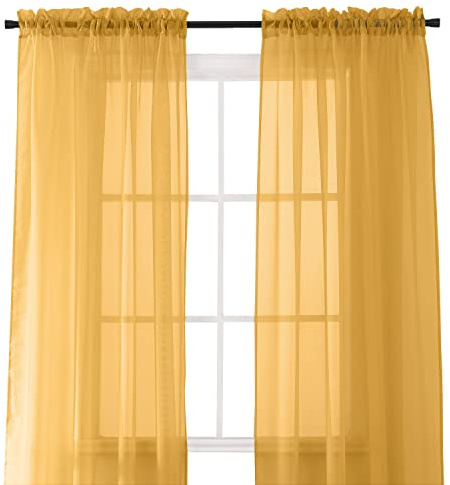 Elegant Comfort 2-Piece SHEER PANEL with 2inch ROD POCKET - Window Curtains 60-inch width X 84-inch Length - Gold