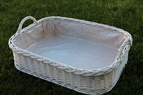 Wicker Tray With Olive Green Checked with 2 Handles – White Finish