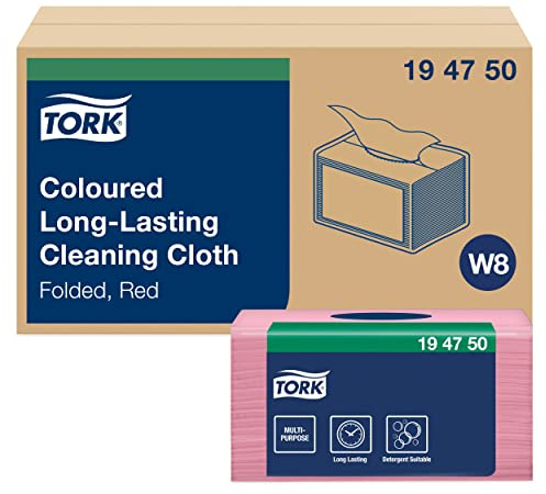 Tork 194750 Langlebige Farbige Reinigungstücher für W8 Small Pack System / 1-lagiges Reinigungstücher Set Rot / Für den mehrfachen Einsatz / Premium Qualität / 8 x 40 Tücher / 30 x 38,5 cm (B x L)