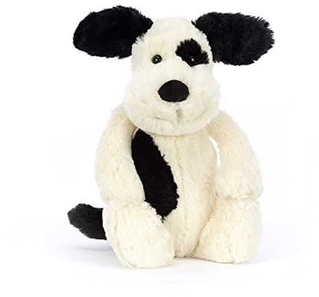 Jellycat Bashful Black and Cream Puppy Stuffed Animal, Medium 12 inches - Dogs and Puppies Plush Toy - Classic Children's Gift