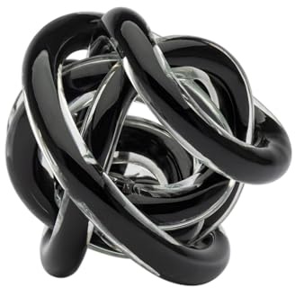 Torre & Tagus omloppsbana handblåst glas oändlighetsknut skulptur – 7 cm glaskonst svart knut dekor boll för heminredning, liten bordsuppsats för heminredning (solid svart).